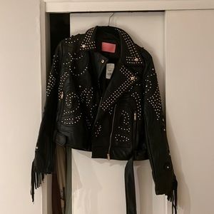 Azalea Wang Fringe Embellished Leather Jacket